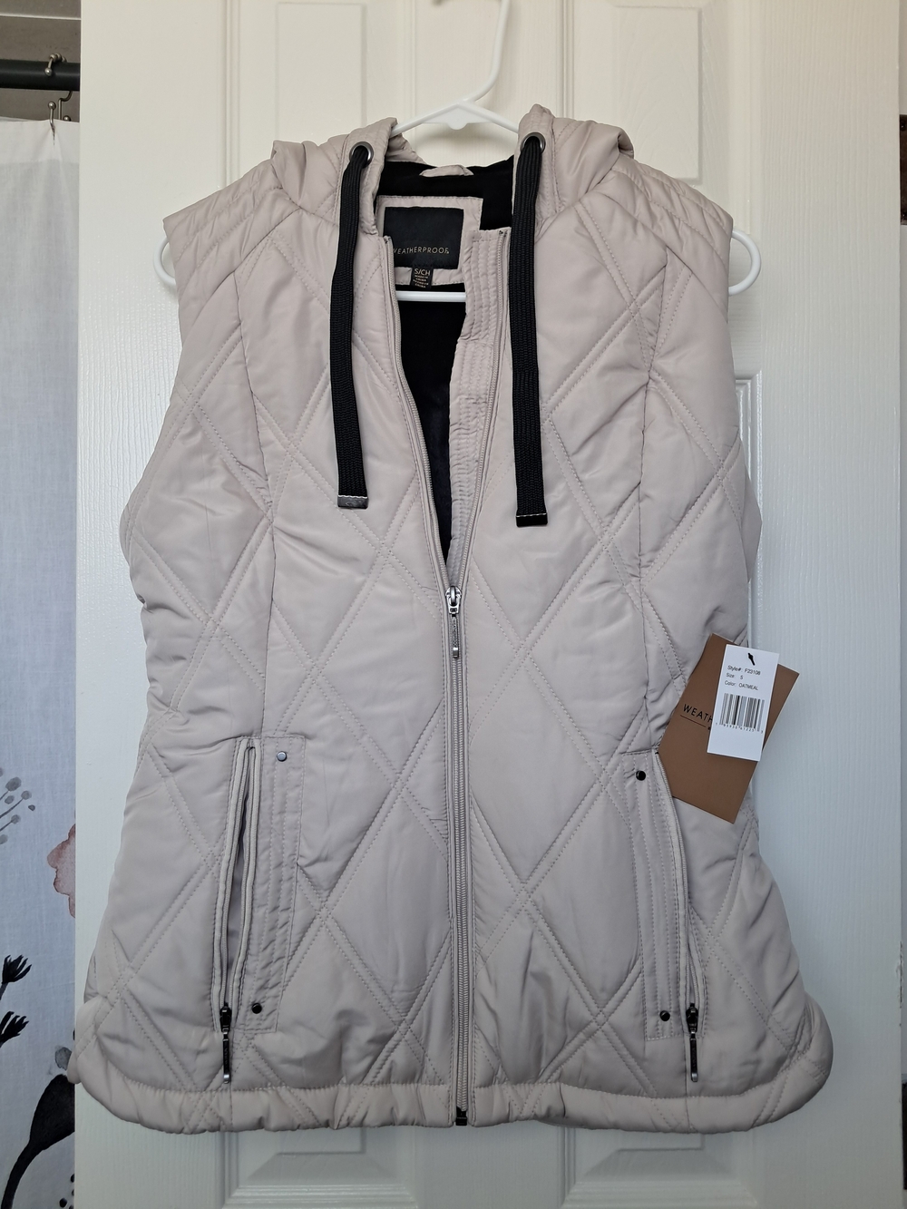 Weatherproof Women's Quilted Hooded Vest in Light Beige